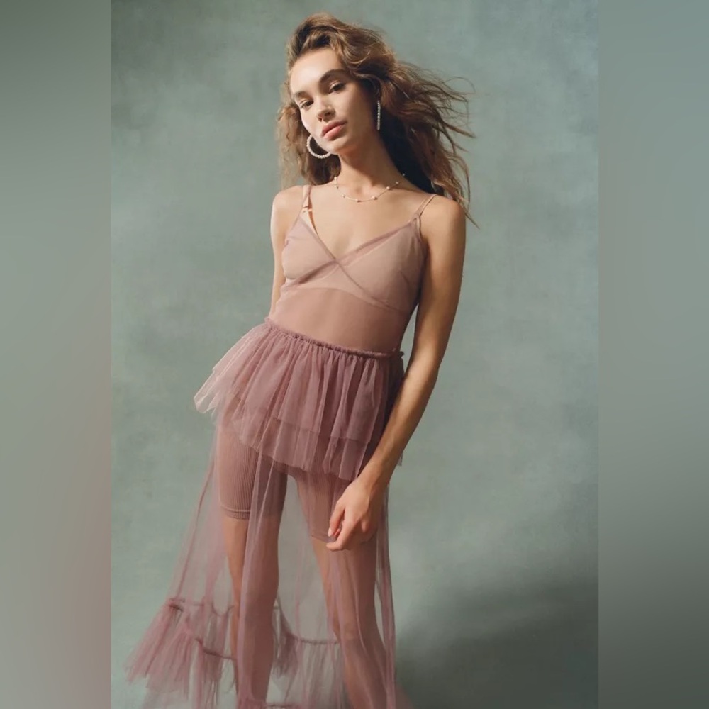 NWT UO Aida Sheer Mesh Ruffle Midi Dress